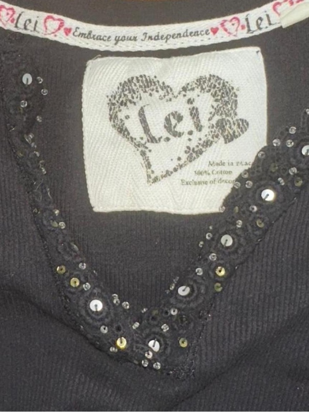 Lei Black Long-Sleeve V-Neck Top with Embellished Sleeve tattoo Ed hardy style - Picture 2 of 3
